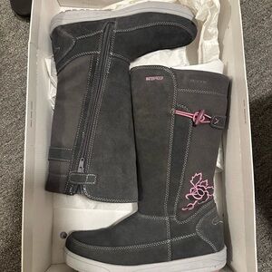 Geox Kids Charcoal Boots with Pink Details